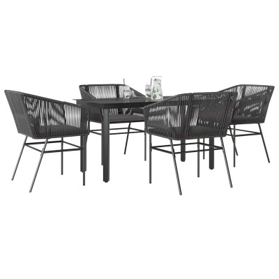 Juego de comedor jardín 5 piezas cojines ratán sintético negro