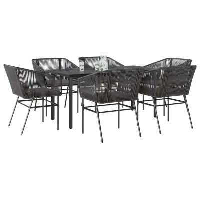 Set de comedor de jardín 7 piezas cojines ratán sintético negro