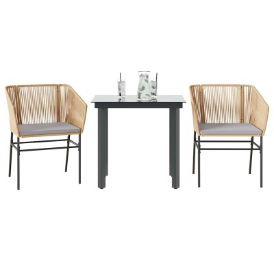 Juego de comedor jardín 3 piezas cojines ratán sintético marrón