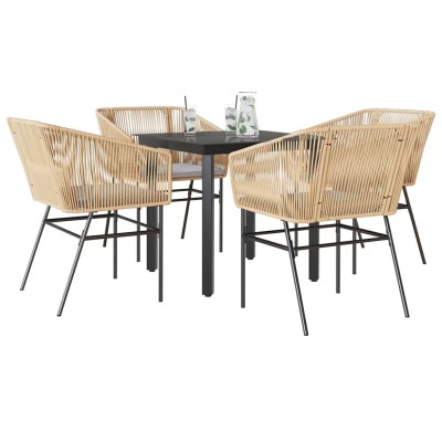 Juego de comedor jardín 5 piezas cojines ratán sintético marrón