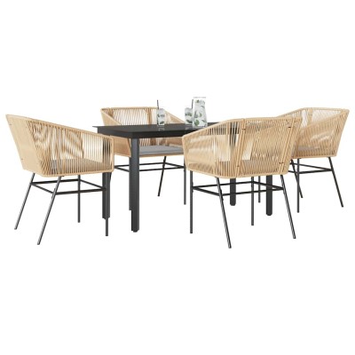 Juego de comedor jardín 5 piezas cojines ratán sintético marrón