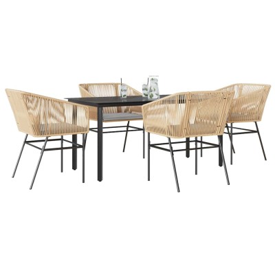 Juego de comedor jardín 5 piezas cojines ratán sintético marrón