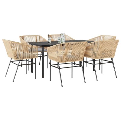Juego de comedor de jardín 7 pzas con cojines ratán PE marrón