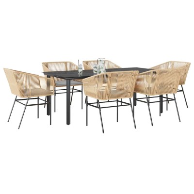 Juego de comedor de jardín 7 pzas con cojines ratán PE marrón