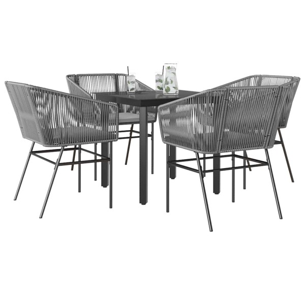 Juego comedor jardín 5 pzas cojines ratán sintético vidrio gris