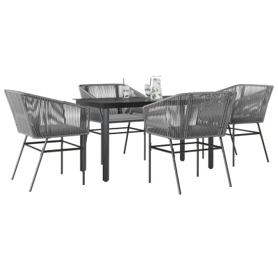 Juego comedor jardín 5 pzas cojines ratán sintético vidrio gris