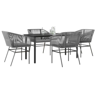 Juego comedor jardín 5 pzas cojines ratán sintético vidrio gris