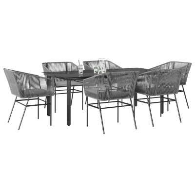 Juego comedor jardín 7 pzas cojines ratán sintético vidrio gris