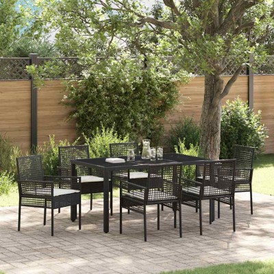 Conjunto de Comedor de Jardín 7 pcs Negro Poliratán