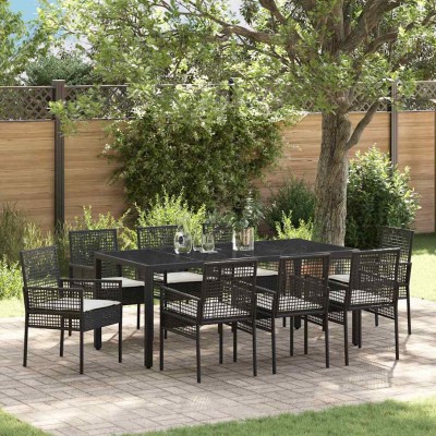 Conjunto de Comedor de Jardín 9 pcs Negro Poliratán