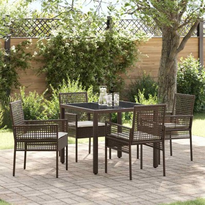 Conjunto de Comedor de Jardín 5 pcs Marrón Poliratán