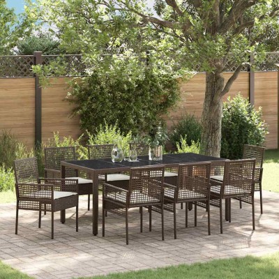 Conjunto de Comedor de Jardín 9 pcs Marrón Poliratán