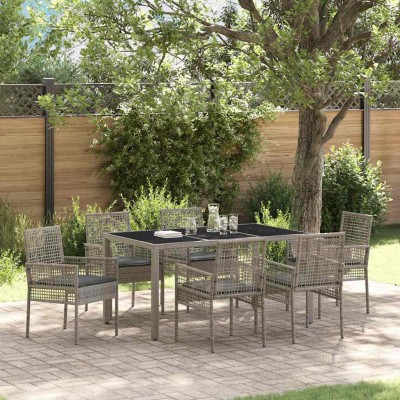 Conjunto de Comedor de Jardín 7 pcs Gris Poliratán