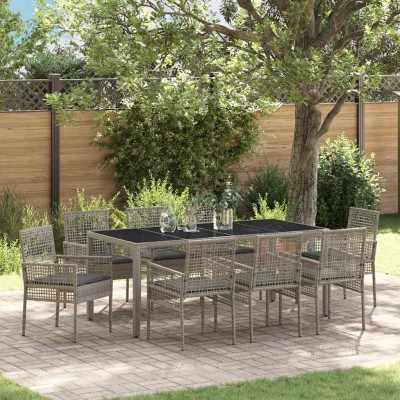 Conjunto de Comedor de Jardín 9 pcs Gris Poliratán