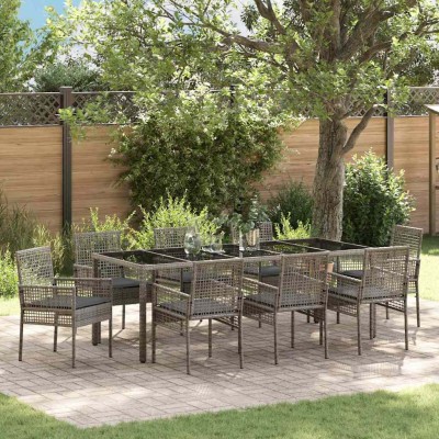 Conjunto de Comedor de Jardín 9 pcs Gris Poliratán