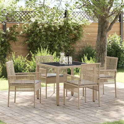 Conjunto de Comedor de Jardín 5 pcs Beige Poliratán