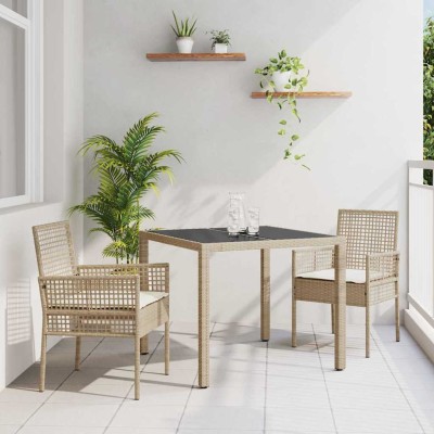 Conjunto de Comedor de Jardín 3 pcs Beige Poliratán