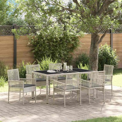 Conjunto de Comedor de Jardín 7 pcs Gris claro Poliratán