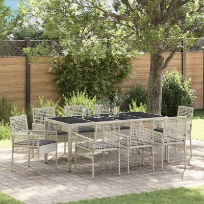Conjunto de Comedor de Jardín 9 pcs Gris claro Poliratán