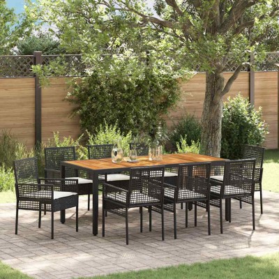 Conjunto de Comedor de Jardín 9 pcs Negro Poliratán