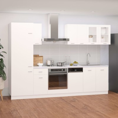 Conjunto de armarios de cocina de 8 piezas "Lyon" de madera de ingeniería blanca
