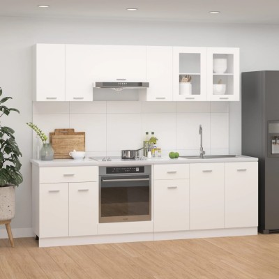 Conjunto de armarios de cocina de 8 piezas "Lyon" de madera de ingeniería blanca