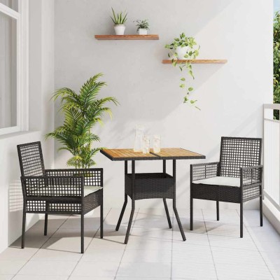 Conjunto de Comedor de Jardín 3 pcs Negro Poliratán