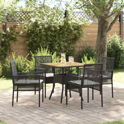 Conjunto de Comedor de Jardín 5 pcs Negro Poliratán