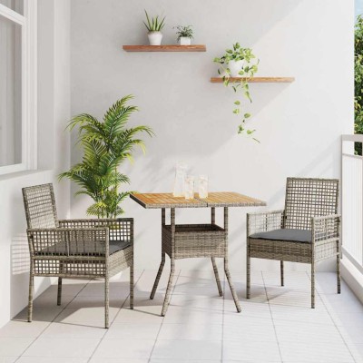 Conjunto de Comedor de Jardín 3 pcs Gris Poliratán