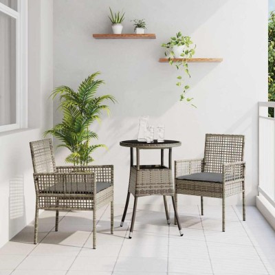 Conjunto de Comedor de Jardín 3 pcs Gris Poliratán