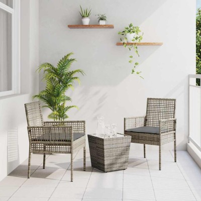 Juego Bistro de Jardín 3 pcs Gris Poliratán