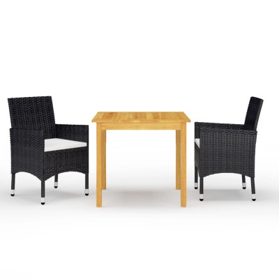 Juego de comedor de jardín de 3 piezas negro