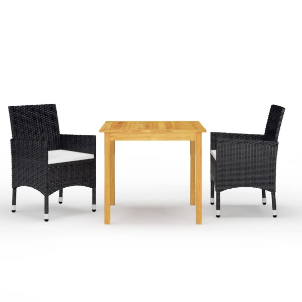 Juego de comedor de jardín de 3 piezas negro