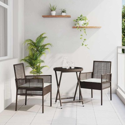 Juego Bistro de Jardín 3 pcs Marrón Poliratán
