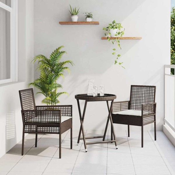 Juego Bistro de Jardín 3 pcs Marrón Poliratán