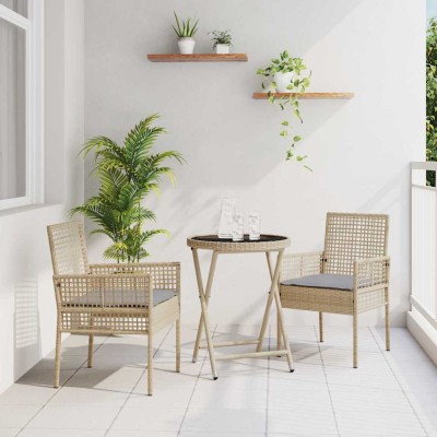 Juego Bistro de Jardín 3 pcs Beige Poliratán