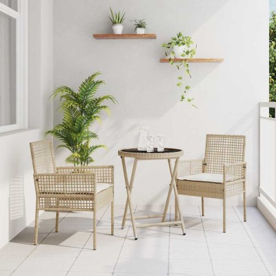 Juego Bistro de Jardín 3 pcs Beige Poliratán
