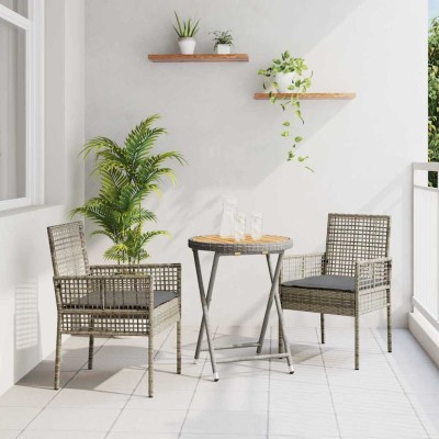 Juego Bistro de Jardín 3 pcs Gris Poliratán