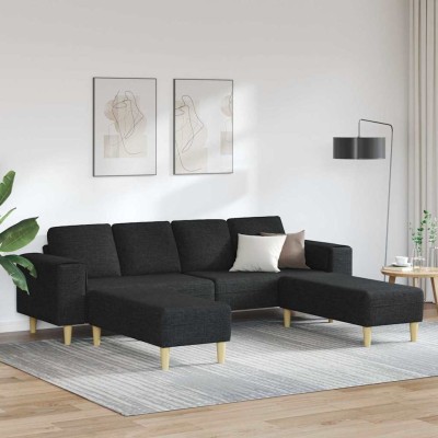 Juego de Sofá 3 pcs Negro tela