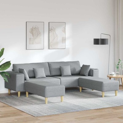 Sofá de tela con cojín 3 pcs Gris Claro 208 cm tela