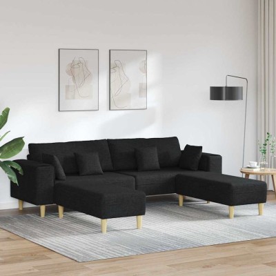 Sofá de tela con cojín 3 pcs Negro 208 cm tela