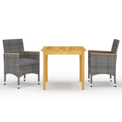 Juego de comedor de jardín de 3 piezas gris