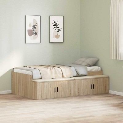 Cama con almacenamiento Roble Sonoma 90 x 200 cm