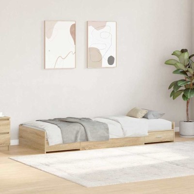 Cama con almacenamiento con cabecera Roble Sonoma 100 x 200 cm
