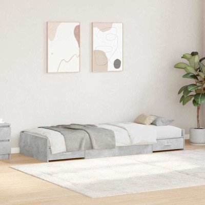 Cama con almacenamiento con cabecera Gris Concreto 100 x 200 cm