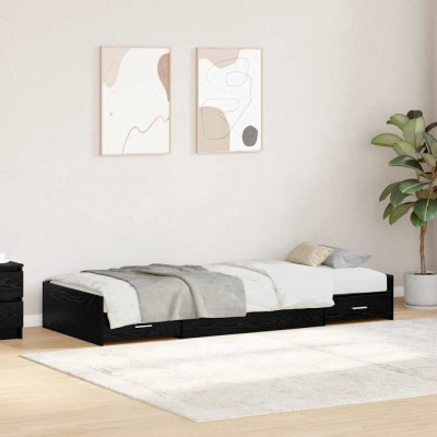 Cama con almacenamiento Roble Negro 90 x 200 cm Madera contrachapada