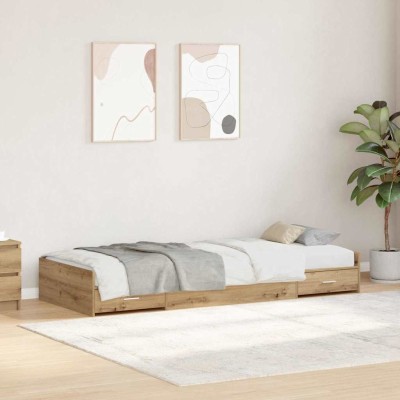 Cama con almacenamiento con cabecera Roble artesanal 80 x 200 cm