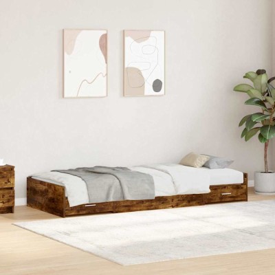 Cama con almacenamiento con cabecera Roble ahumado 80 x 200 cm