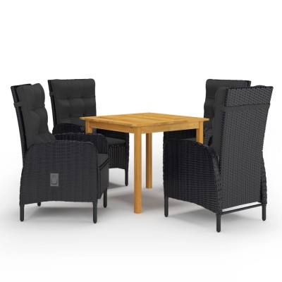 Juego de comedor de jardín de 5 piezas negro