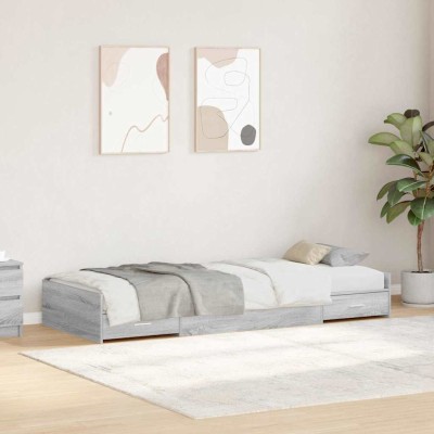Cama con almacenamiento Gris Sonoma 75 x 190 cm Madera contrachapada
